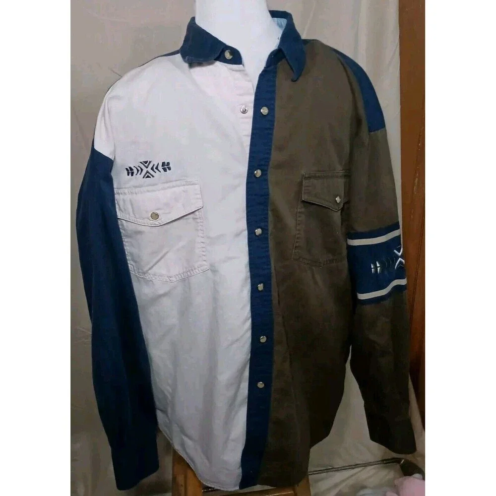 Vintage Wrangler Western Shirt Men’s XL Colorblock Snap Button Aztec Brushpopper - Picture 1 of 16